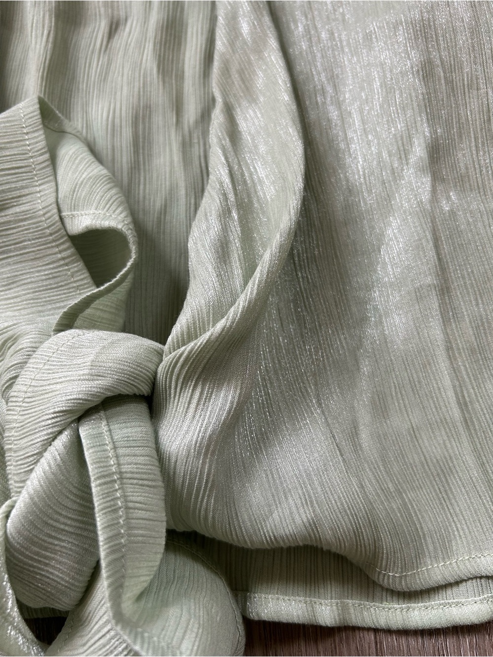 Light Sage Green Pleated Crop Front Tie Top- J.ING Blouse - Picture 4 of 4